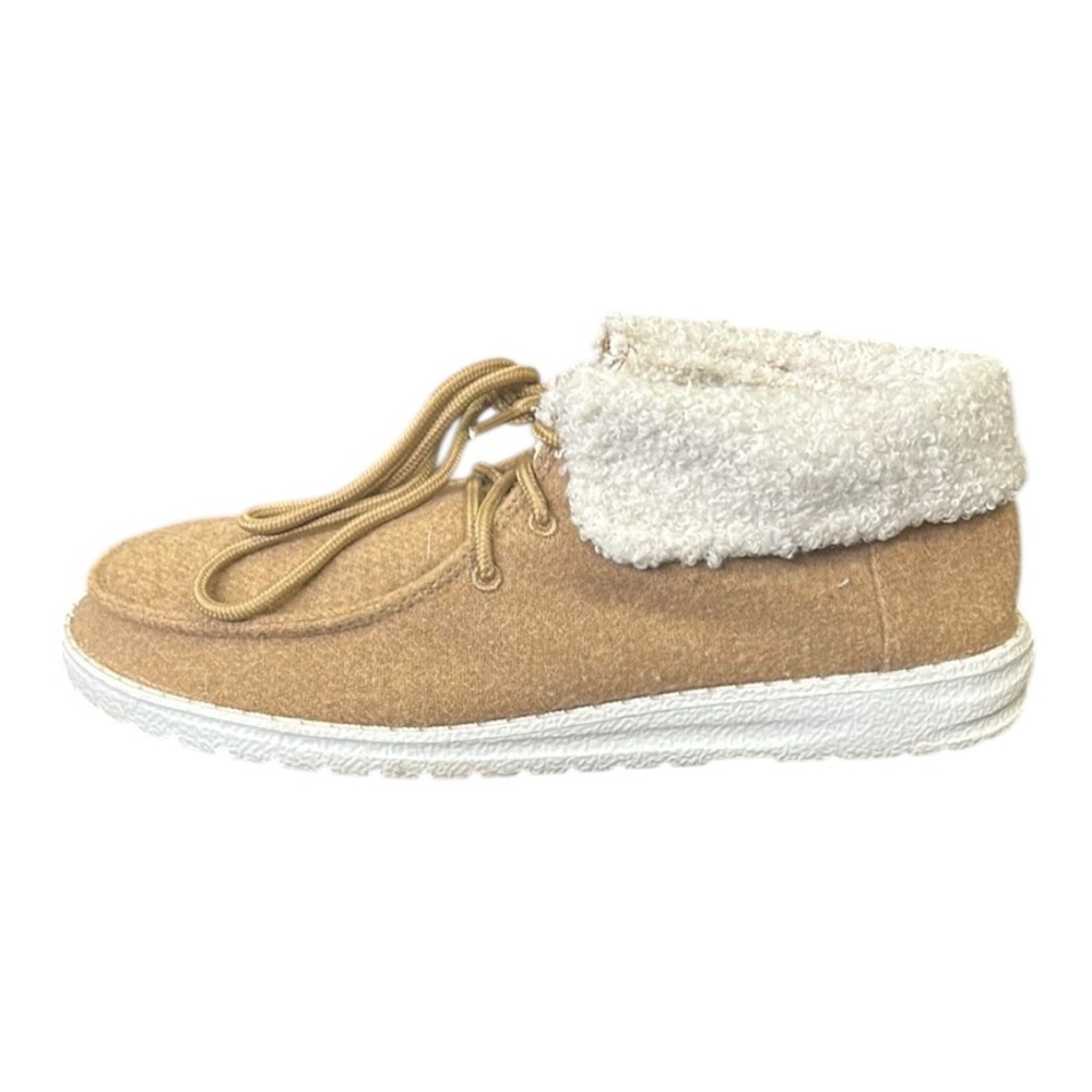 Gypsy Jazz Boho Sherpa Lined Lightweight Lace Detail Slip-On Shoes Tan Size 7.5 - Picture 5 of 12